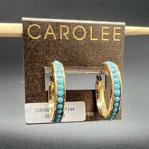 Carolee Gold-Tone Turquoise Seed Bead Hoop Earrings 1” NEW